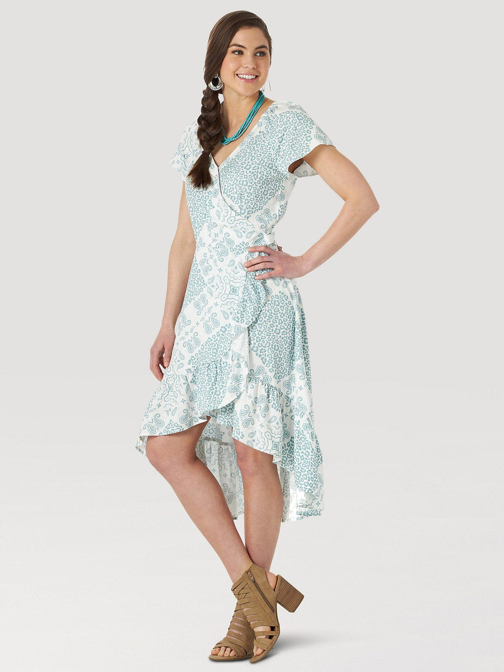 Wrangler High low Wrap Print Dress-Dresses-Wrangler-Whiskey Ray's Boutique, Women's Western Wear Boutique in Waxahachie, TX