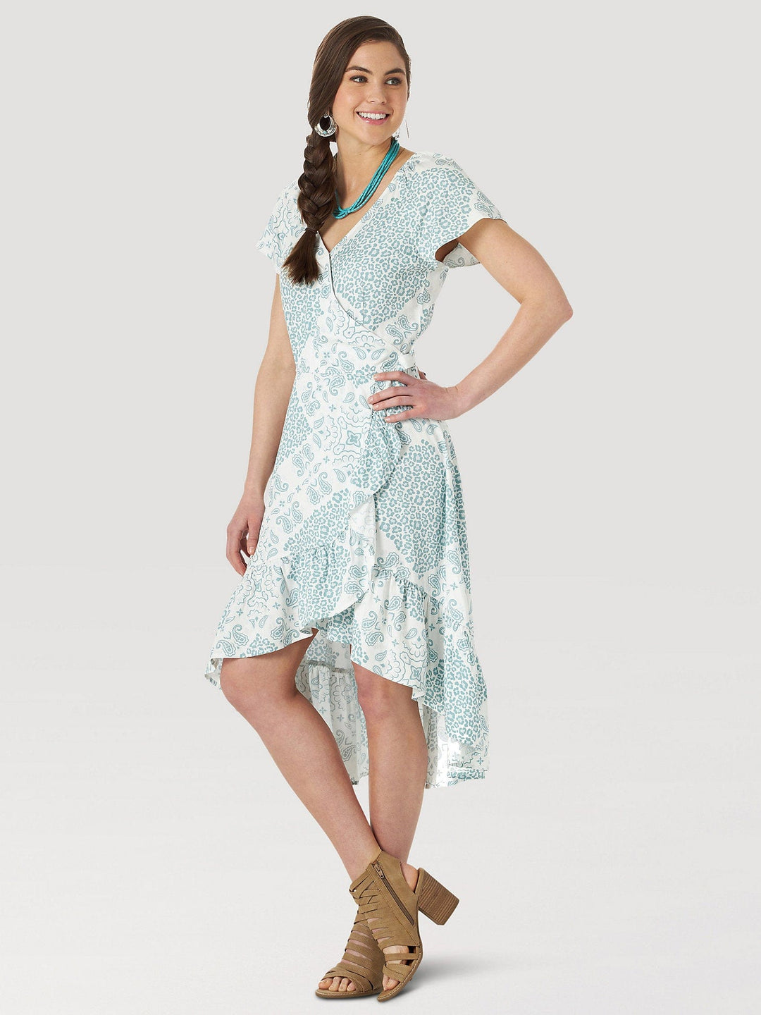 Wrangler High low Wrap Print Dress-Dresses-Wrangler-Whiskey Ray's Boutique, Women's Western Wear Boutique in Waxahachie, TX