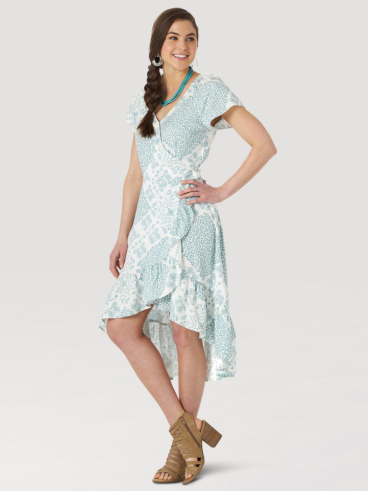 Wrangler High low Wrap Print Dress-Dresses-Wrangler-Whiskey Ray's Boutique, Women's Western Wear Boutique in Waxahachie, TX