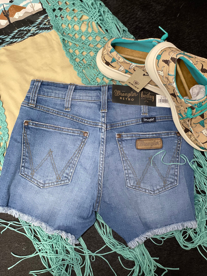 WOMENS WRANGLER RETRO HR FRAYED HEM CUT OFF SHORT-Shorts-Wrangler-Whiskey Ray's Boutique, Women's Western Wear Boutique in Waxahachie, TX