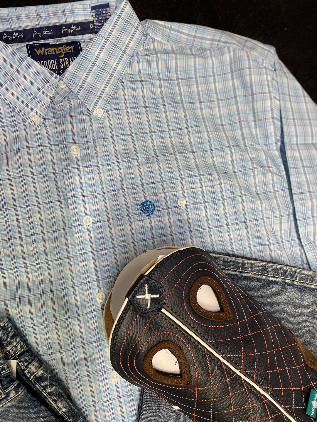 Wrangler -George Strait Blue Plaid Shirt-Men's Shirts-Wrangler-Whiskey Ray's Boutique, Women's Western Wear Boutique in Waxahachie, TX