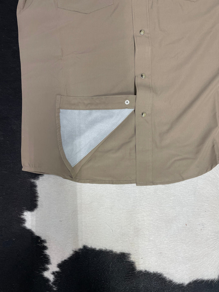 Wrangler® Performance Long Sleeve Shirt - Tan-Men's Shirts-Wrangler-Whiskey Ray's Boutique, Women's Western Wear Boutique in Waxahachie, TX
