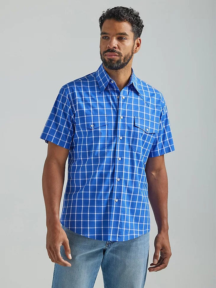 Wrangler Wrinkle Resistant Short Sleeve Shirt - Royal Blue-Men's Shirts-Wrangler-Whiskey Ray's Boutique, Women's Western Wear Boutique in Waxahachie, TX