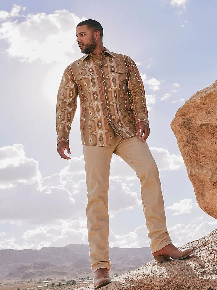 MEN'S CHECOTAH® LONG SLEEVE WESTERN SNAP PRINTED SHIRT IN Sandy Brown-Men's Shirts-Wrangler-Whiskey Ray's Boutique, Women's Western Wear Boutique in Waxahachie, TX