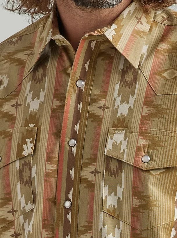 MEN'S CHECOTAH® LONG SLEEVE WESTERN SNAP PRINTED SHIRT IN Sandy Brown-Men's Shirts-Wrangler-Whiskey Ray's Boutique, Women's Western Wear Boutique in Waxahachie, TX