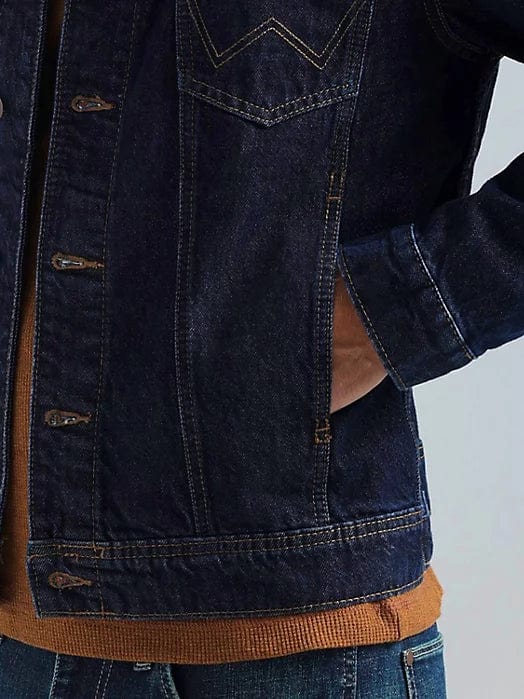 MEN'S WRANGLER CONTRAST SOUTHWESTERN YOKE UNLINED DENIM JACKET-Coats & Jackets-Wrangler-Whiskey Ray's Boutique, Women's Western Wear Boutique in Waxahachie, TX