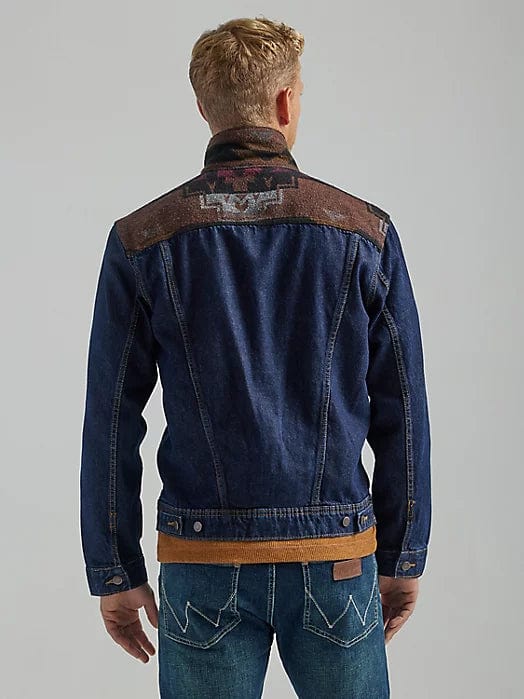 MEN'S WRANGLER CONTRAST SOUTHWESTERN YOKE UNLINED DENIM JACKET-Coats & Jackets-Wrangler-Whiskey Ray's Boutique, Women's Western Wear Boutique in Waxahachie, TX