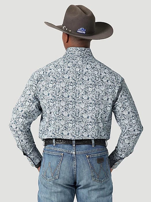MENS GEORGE STRAIT TROUBADOUR LS WS PRINT SHIRT IN STEEL PAISLEY-Men's Shirts-Wrangler-Whiskey Ray's Boutique, Women's Western Wear Boutique in Waxahachie, TX