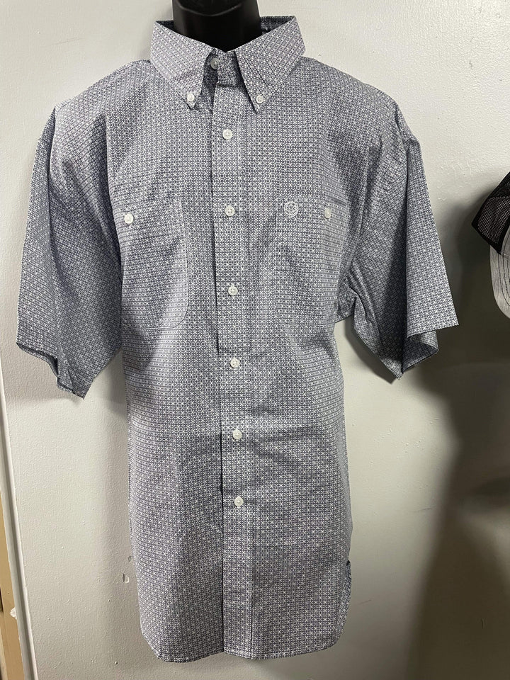 Wrangler® George Strait Collection Short Sleeve Shirt - Blue-Men's Shirts-Wrangler-Whiskey Ray's Boutique, Women's Western Wear Boutique in Waxahachie, TX