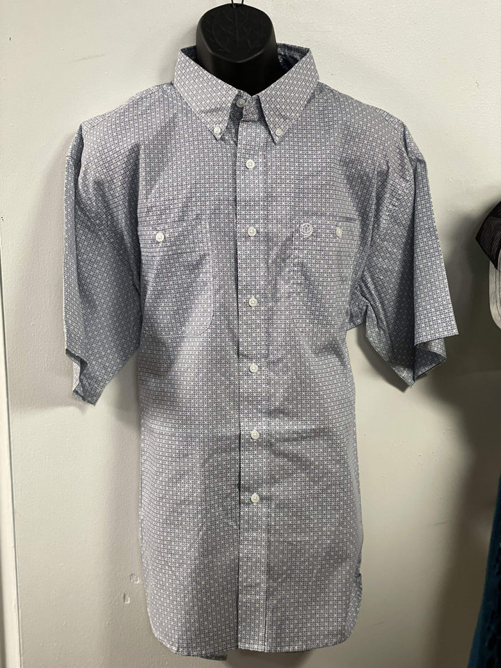 Wrangler® George Strait Collection Short Sleeve Shirt - Blue-Men's Shirts-Wrangler-Whiskey Ray's Boutique, Women's Western Wear Boutique in Waxahachie, TX