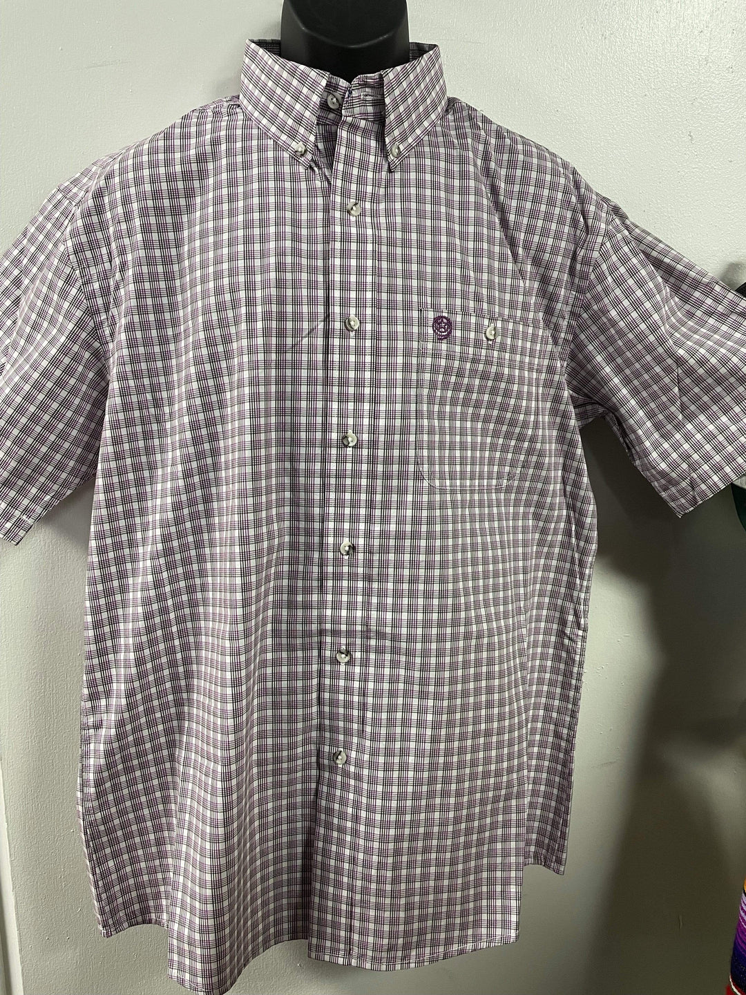 Wrangler® George Strait Collection Short Sleeve Shirt - Purple-Men's Shirts-Wrangler-Whiskey Ray's Boutique, Women's Western Wear Boutique in Waxahachie, TX