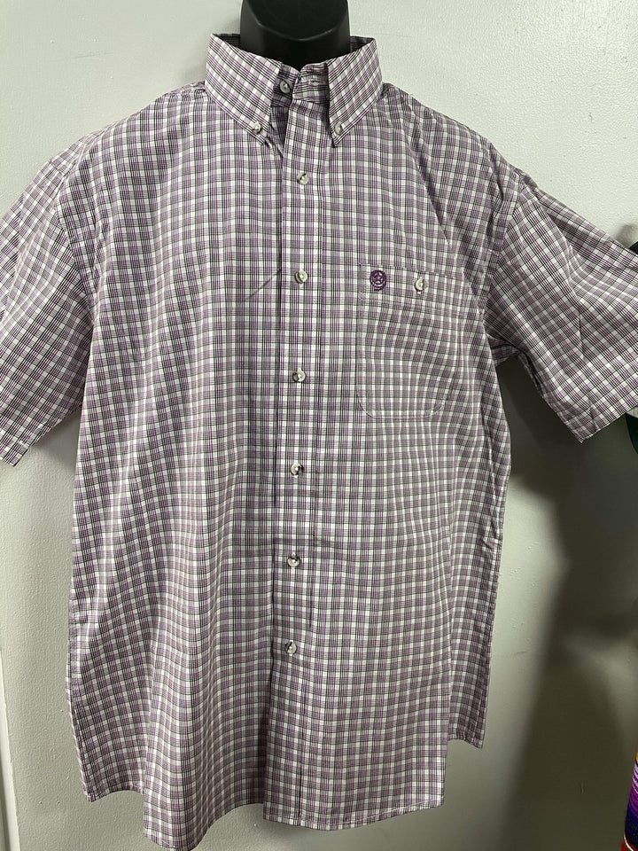 Wrangler® George Strait Collection Short Sleeve Shirt - Purple-Men's Shirts-Wrangler-Whiskey Ray's Boutique, Women's Western Wear Boutique in Waxahachie, TX