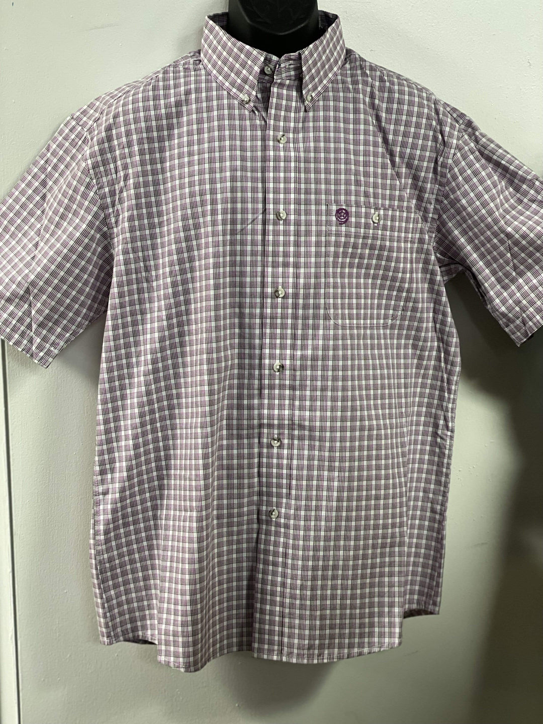 Wrangler® George Strait Collection Short Sleeve Shirt - Purple-Men's Shirts-Wrangler-Whiskey Ray's Boutique, Women's Western Wear Boutique in Waxahachie, TX