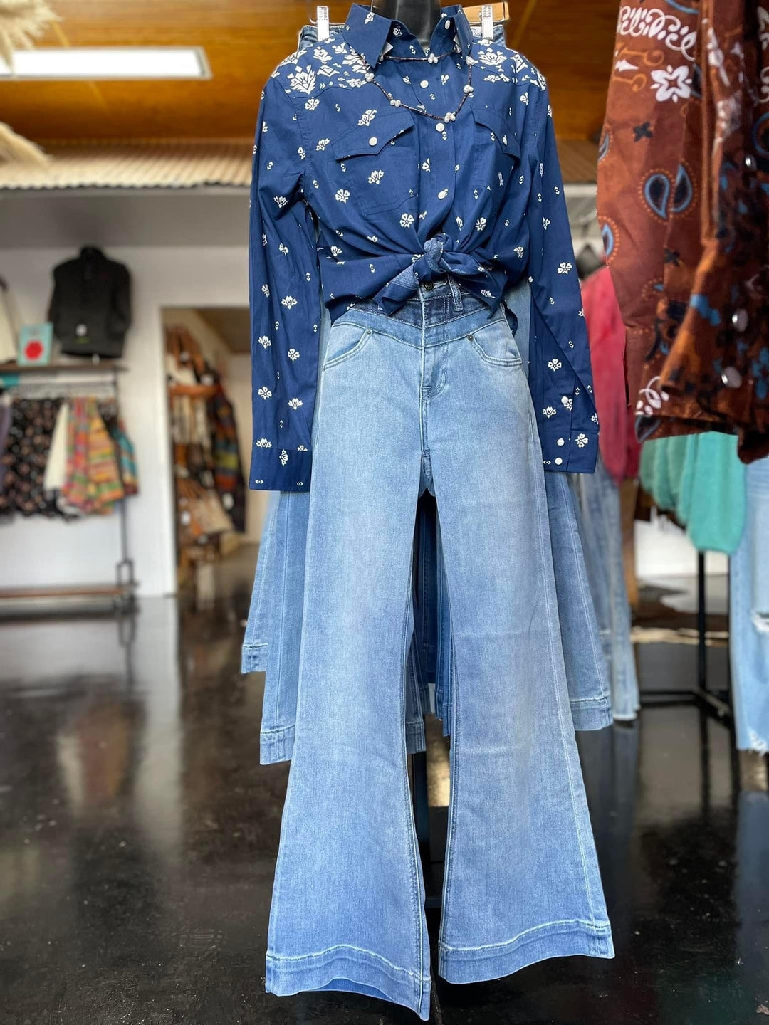 Wrangler Retro Top-Blue-Long Sleeves-Wrangler-Whiskey Ray's Boutique, Women's Western Wear Boutique in Waxahachie, TX