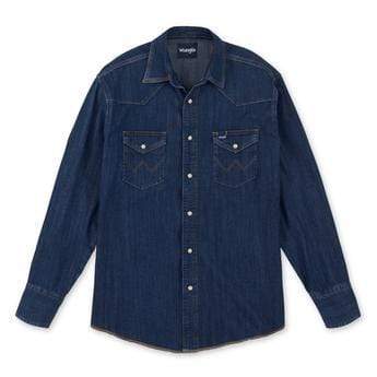 Wrangler® Western Long Sleeve Workshirt - Dark Denim-Men's Shirts-Wrangler-Whiskey Ray's Boutique, Women's Western Wear Boutique in Waxahachie, TX